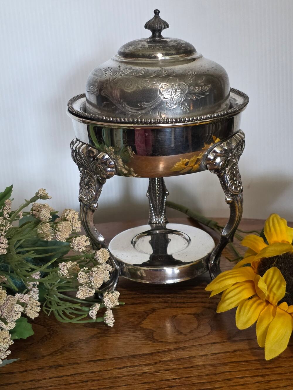 Vintage HWM Rogers Silver Plated Casserole Server Dish Stand Ornate #255